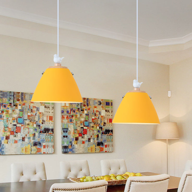 Contemporary Tapered Metal Pendant Ceiling Light - 1 In Grey White And Yellow