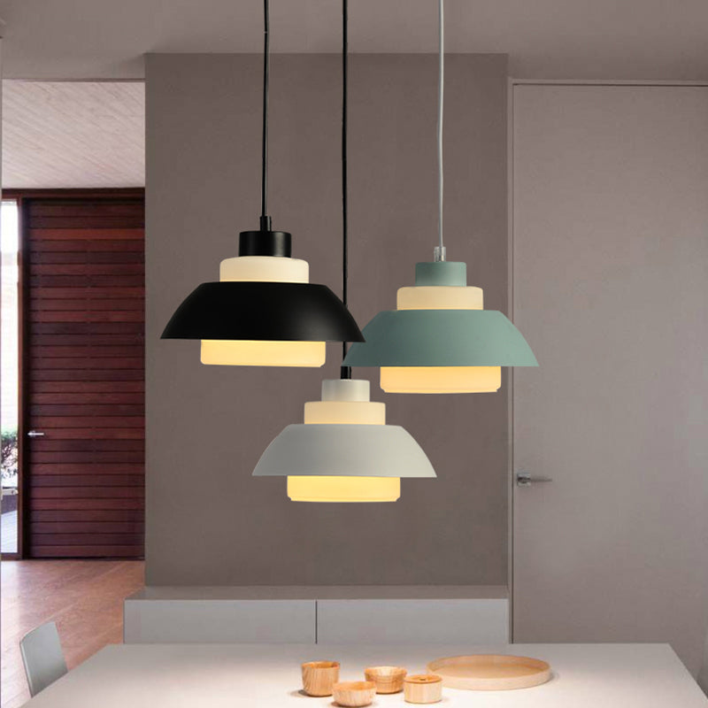 Modern Black/White Flared Shade Pendant Lamp: Macaron Stylish, 1 Light Metallic Pendant Lighting for Dining Room