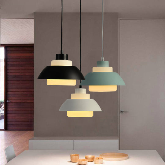 Modern Black/White Flared Shade Pendant Lamp: Macaron Stylish, 1 Light Metallic Pendant Lighting for Dining Room