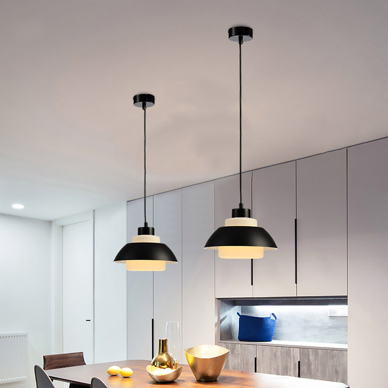 Modern Black/White Flared Shade Pendant Lamp: Macaron Stylish, 1 Light Metallic Pendant Lighting for Dining Room