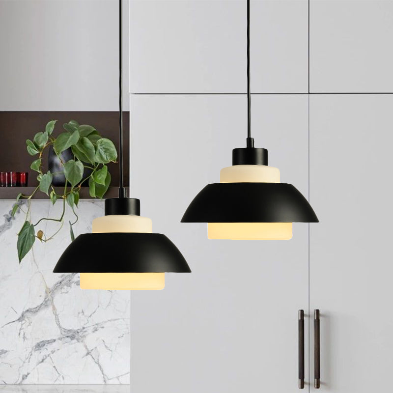 Modern Black/White Flared Shade Pendant Lamp: Macaron Stylish, 1 Light Metallic Pendant Lighting for Dining Room