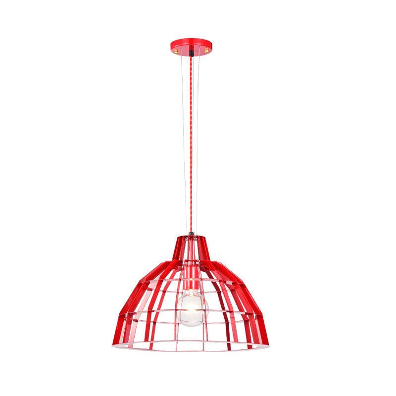 Modern Metal Caged Pendant Light With Red Dome Shade - Ideal For Restaurants / 11