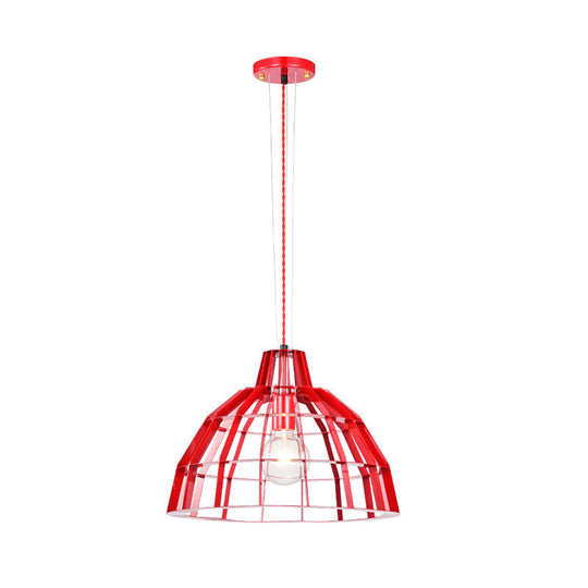 Modern Metal Caged Pendant Light With Red Dome Shade - Ideal For Restaurants / 11