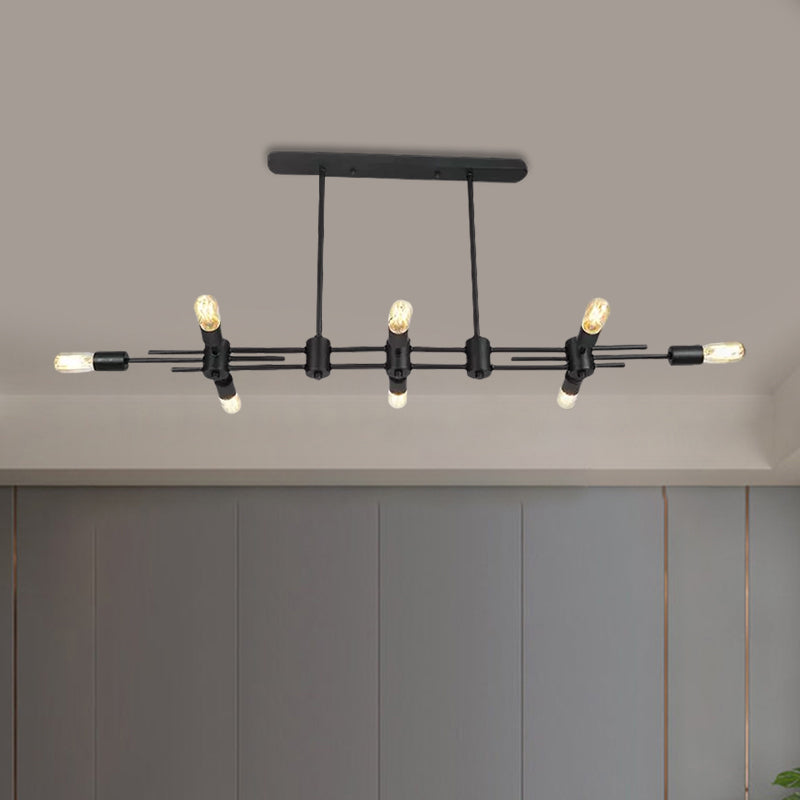 Modern Black Hanging Chandelier: Restaurant Exposed Bulb Island Light 6/8 Lights Metallic Finish
