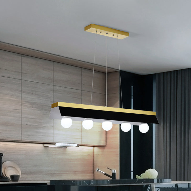 Modern Wood Island Billiard Light With Black/White Shade - 3 Or 5 Lights For Restaurant