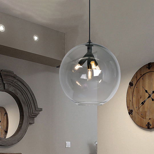 Black/Gold Globe Pendant Triple Head Chandelier with Clear Glass - Modern and Mini