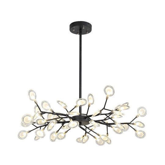 Modern Branching Chandelier: Metallic Multi-Light Suspension Lamp In Black