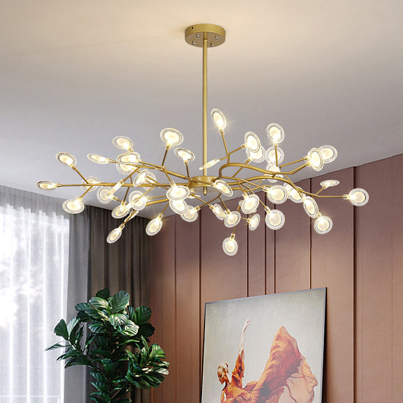Modern Gold Chandelier With Branch Arm: Multi-Light Metal Pendant