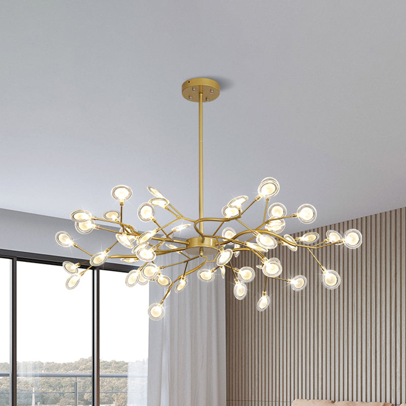 Lustre moderne avec finition dorée et suspension à bras en branches - Plafonnier en métal à plusieurs lumières