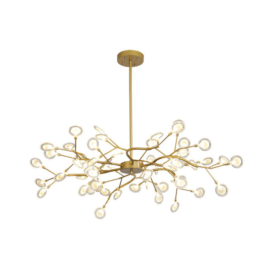 Lustre moderne avec finition dorée et suspension à bras en branches - Plafonnier en métal à plusieurs lumières