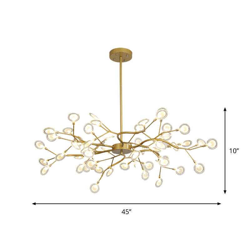 Lustre moderne avec finition dorée et suspension à bras en branches - Plafonnier en métal à plusieurs lumières