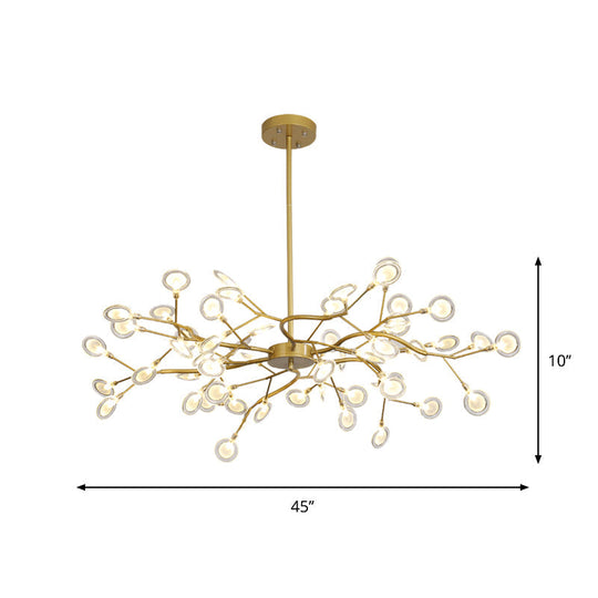 Modern Gold Chandelier With Branch Arm: Multi-Light Metal Pendant