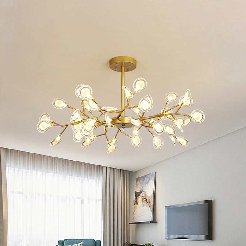 Lustre moderne avec finition dorée et suspension à bras en branches - Plafonnier en métal à plusieurs lumières