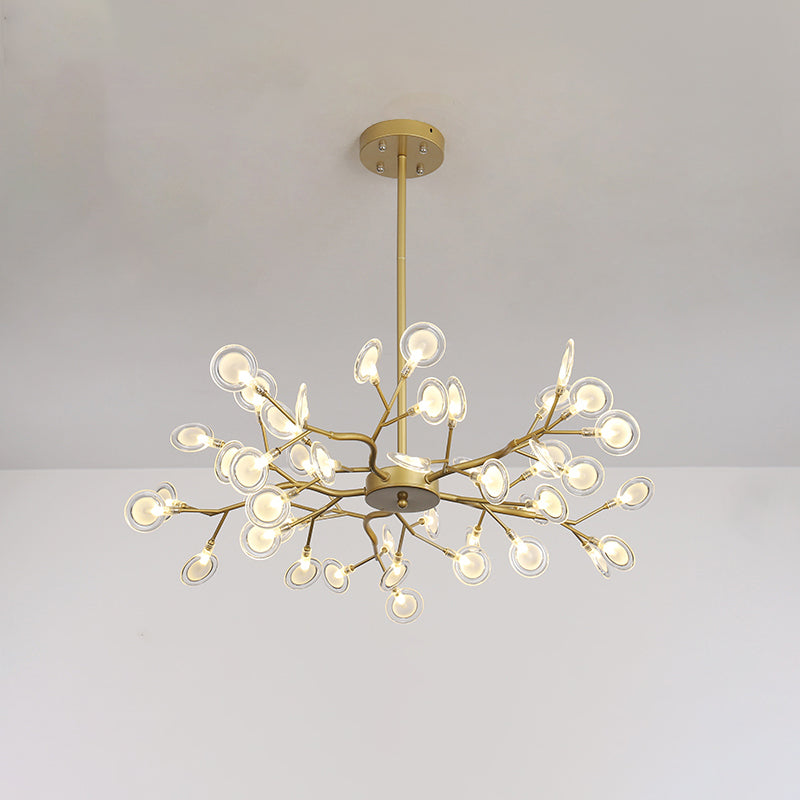 Lustre moderne avec finition dorée et suspension à bras en branches - Plafonnier en métal à plusieurs lumières