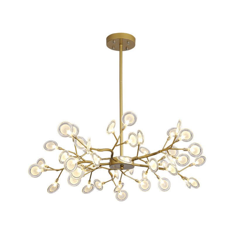 Lustre moderne avec finition dorée et suspension à bras en branches - Plafonnier en métal à plusieurs lumières