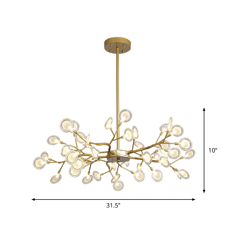 Lustre moderne avec finition dorée et suspension à bras en branches - Plafonnier en métal à plusieurs lumières