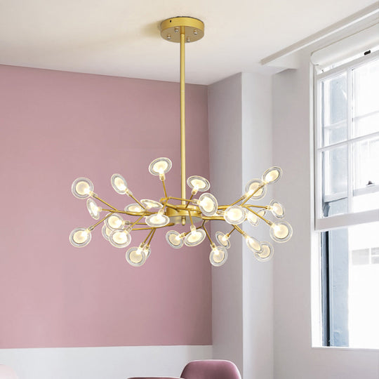 Lustre moderne avec finition dorée et suspension à bras en branches - Plafonnier en métal à plusieurs lumières