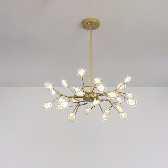 Lustre moderne avec finition dorée et suspension à bras en branches - Plafonnier en métal à plusieurs lumières