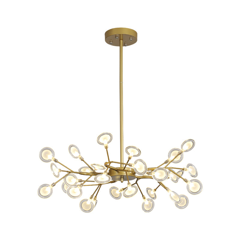 Lustre moderne avec finition dorée et suspension à bras en branches - Plafonnier en métal à plusieurs lumières