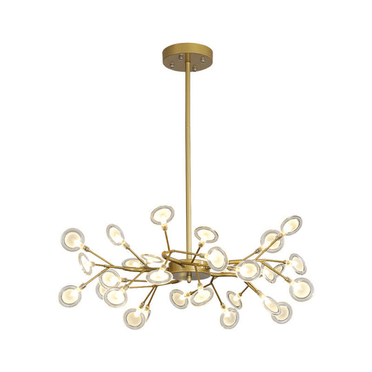Modern Gold Chandelier With Branch Arm: Multi-Light Metal Pendant