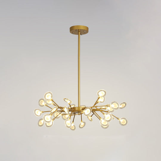 Lustre moderne avec finition dorée et suspension à bras en branches - Plafonnier en métal à plusieurs lumières