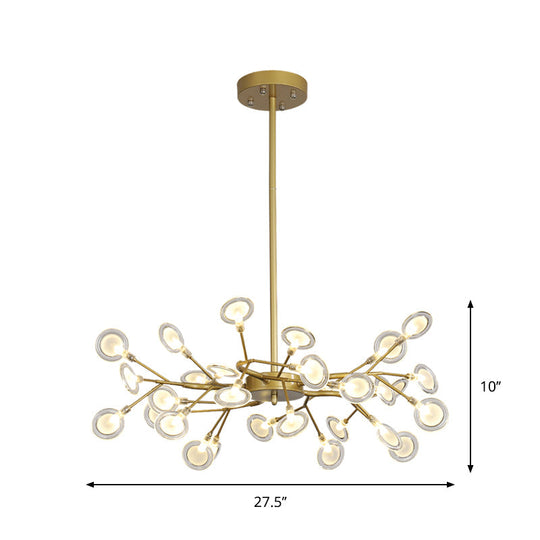 Lustre moderne avec finition dorée et suspension à bras en branches - Plafonnier en métal à plusieurs lumières