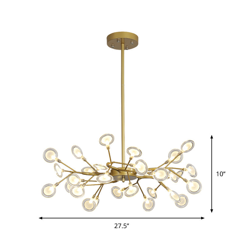 Modern Gold Chandelier With Branch Arm: Multi-Light Metal Pendant