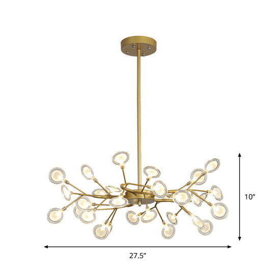 Modern Gold Chandelier With Branch Arm: Multi-Light Metal Pendant