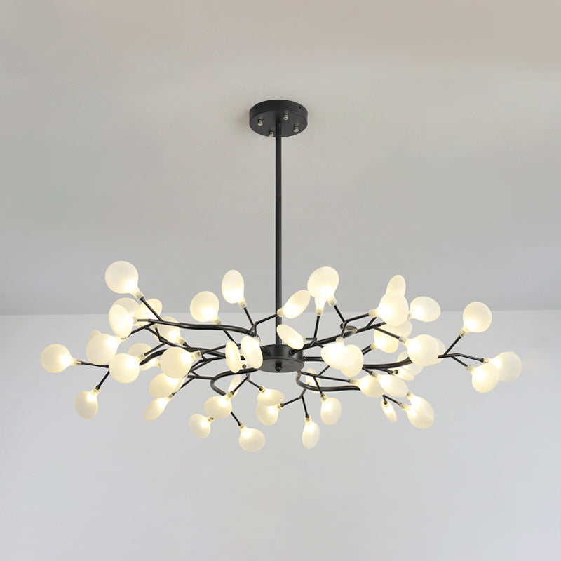 Frosted Black Branch Chandelier - Modern Metallic Suspended Light For Restaurant