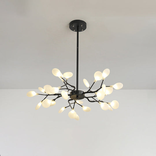 Frosted Black Branch Chandelier - Modern Metallic Suspended Light For Restaurant