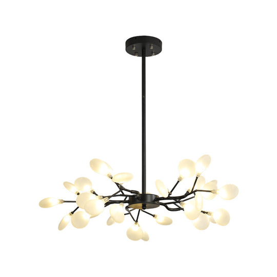 Frosted Black Branch Chandelier - Modern Metallic Suspended Light For Restaurant