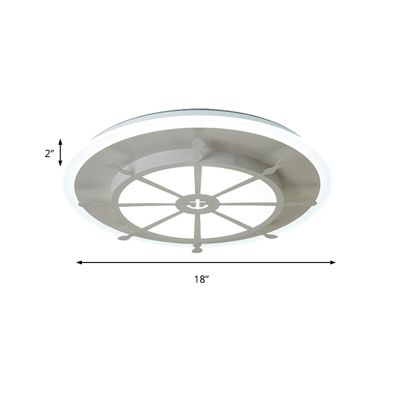 Nautical Style Metal Compass Flush Mount Ceiling Lamp in White Finish for Dining Room
