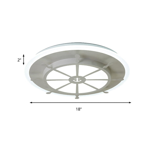 Nautical Style Metal Compass Flush Mount Ceiling Lamp in White Finish for Dining Room