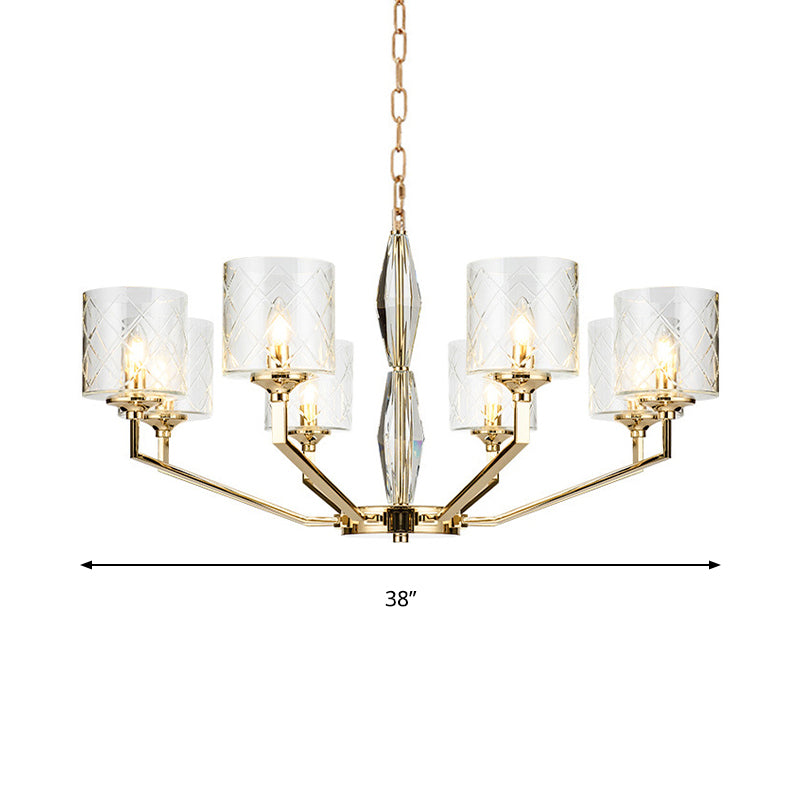Emanuela - Elegant Grid Cylinder Shade Chandelier Elegant Style Metallic Ceiling Pendant in Gold for Study Room