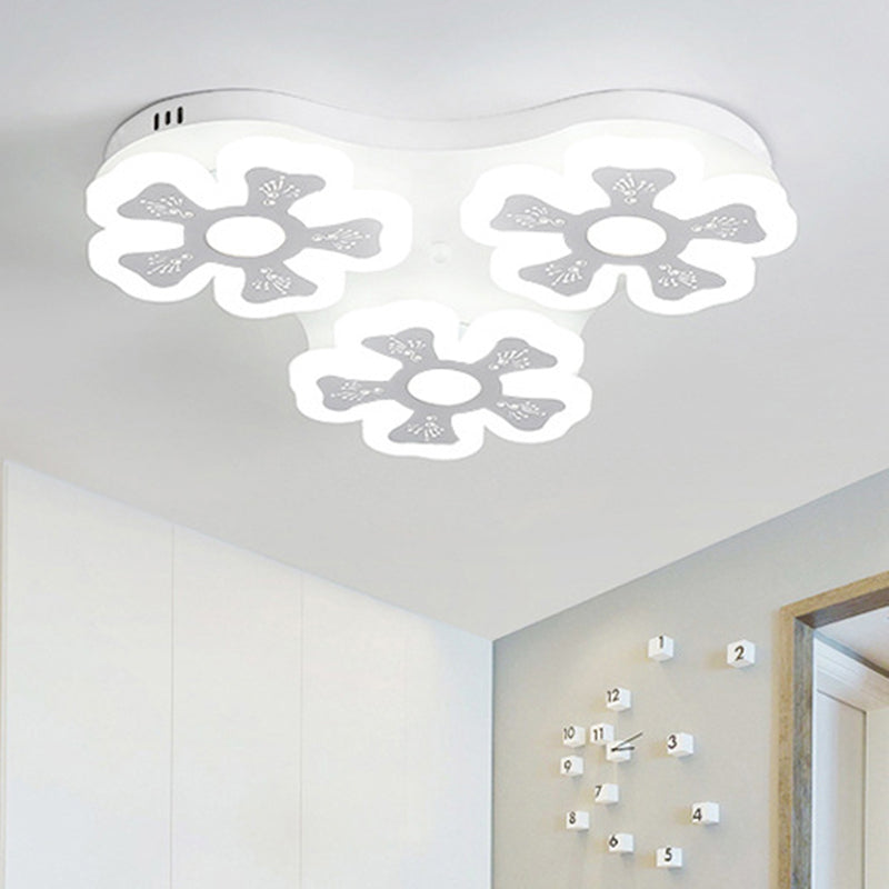 Modern Style White Floral Ceiling Lamp - Acrylic Flush Mount Ceiling Light for Study Room & Corridor