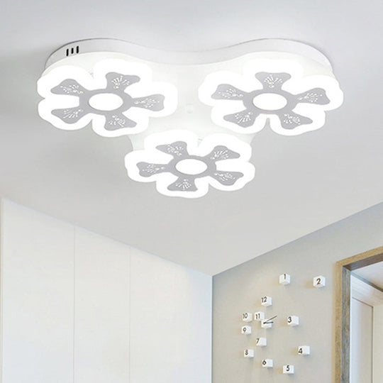 Modern Style White Floral Ceiling Lamp - Acrylic Flush Mount Ceiling Light for Study Room & Corridor