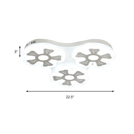 Modern Style White Floral Ceiling Lamp - Acrylic Flush Mount Light For Study Room & Corridor