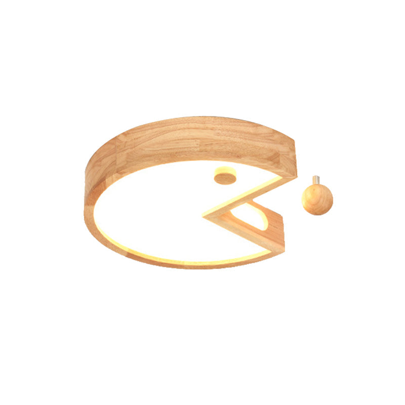Nordic Beige Flush Ceiling Light for Kids Bedroom - Wood & Acrylic Lamp