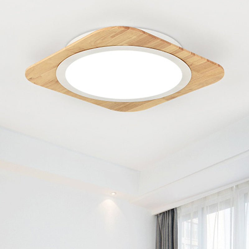 Wooden Nordic Style Child Bedroom Ceiling Lamp In Beige Wood / Warm
