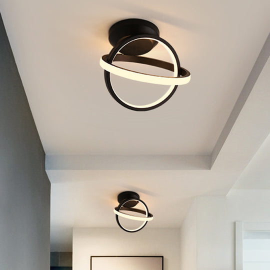 Minimalist LED Flush Mount Ceiling Light - Crossed Rings Design in Black/White