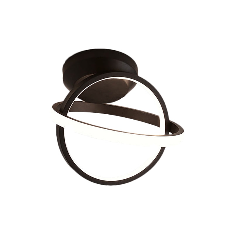 Minimalist LED Flush Mount Ceiling Light - Crossed Rings Design in Black/White