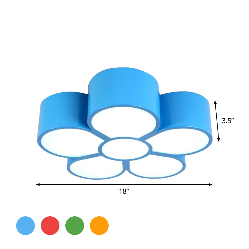 Plum Blossom LED Flushmount Lighting for Kids' Kindergarten Ceiling - Red/Yellow/Blue