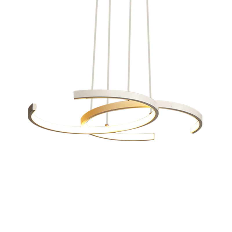 Lustre à LED pour salle à manger - Lampe pendante minimaliste noire/blanche avec abat-jour en acrylique double C et lumière chaude/blanche