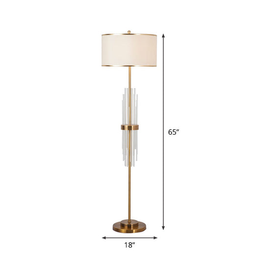 Brass Crystal Rod Floor Lamp With Minimalist Design And Fabric Shade