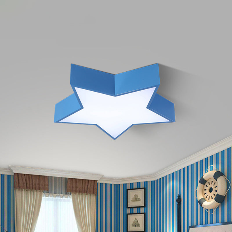 Kids Led Flush Mount Lamp - Five-Pointed Star Design In White/Red/Blue Ceiling Lighting Fixture Blue