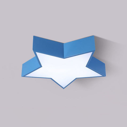 Kids Led Flush Mount Lamp - Five-Pointed Star Design In White/Red/Blue Ceiling Lighting Fixture