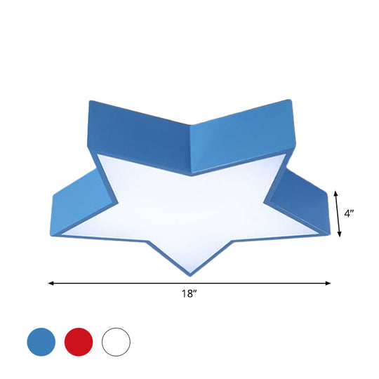 Kids Led Flush Mount Lamp - Five-Pointed Star Design In White/Red/Blue Ceiling Lighting Fixture