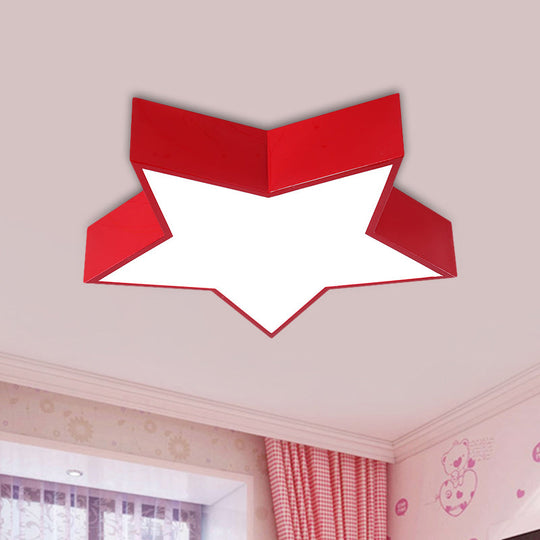 Kids Led Flush Mount Lamp - Five-Pointed Star Design In White/Red/Blue Ceiling Lighting Fixture Red