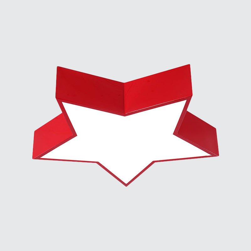 Kids LED Flush Mount Lamp - Five-Pointed Star Design in White/Red/Blue - Ceiling Lighting Fixture