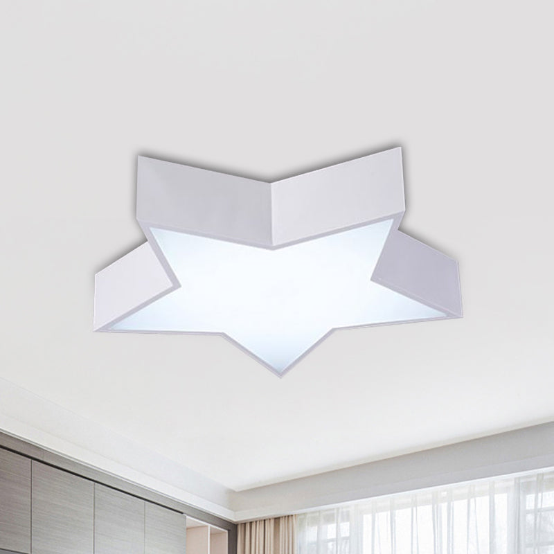 Kids LED Flush Mount Lamp - Five-Pointed Star Design in White/Red/Blue - Ceiling Lighting Fixture